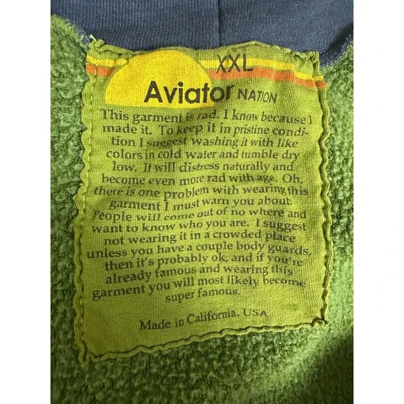 *Rare* Aviator Nation 5 Stripe Hoodie Full Zip Colorblock Jacket Green Blue XXL - Picture 8 of 15
